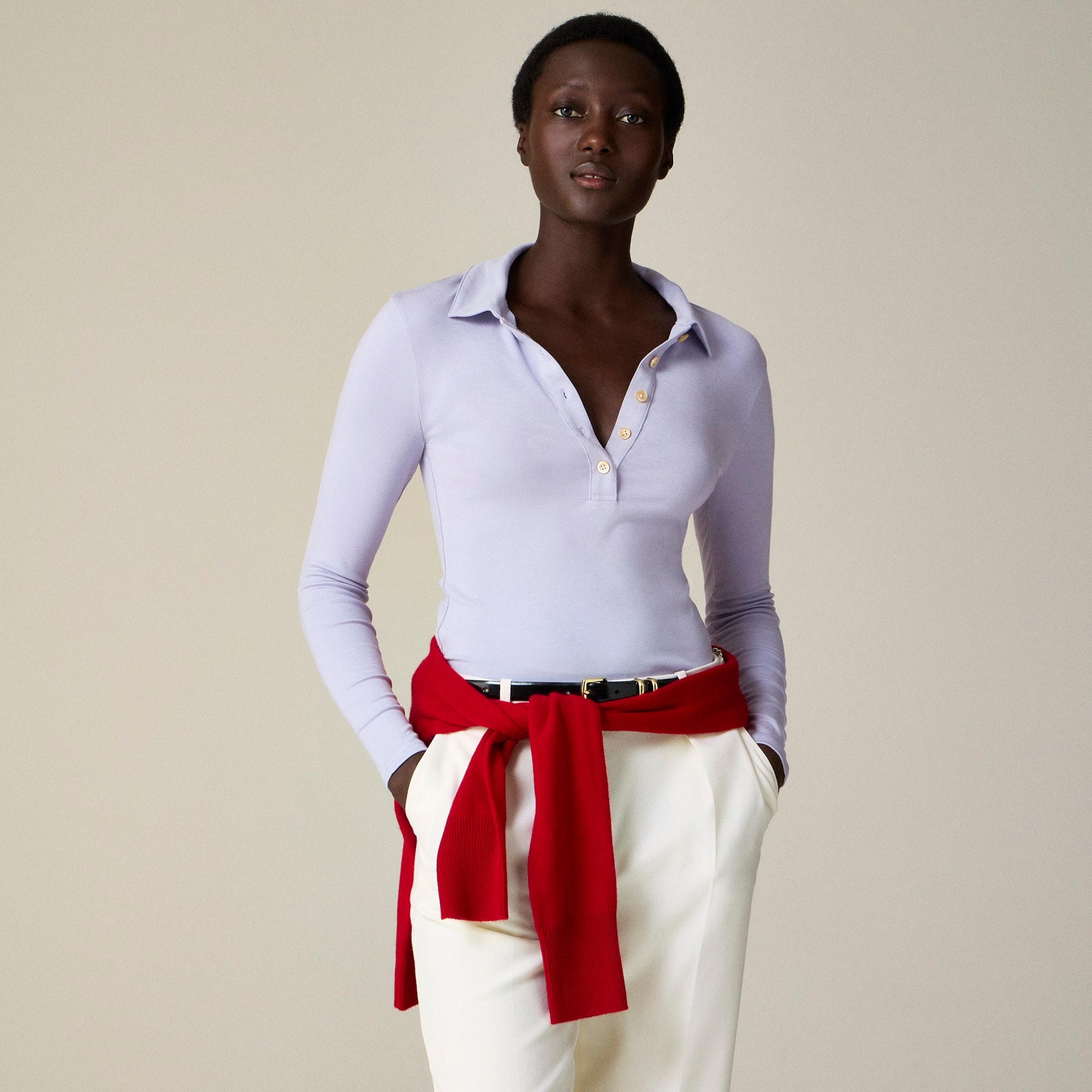 womens Refined rib long-sleeve polo shirt