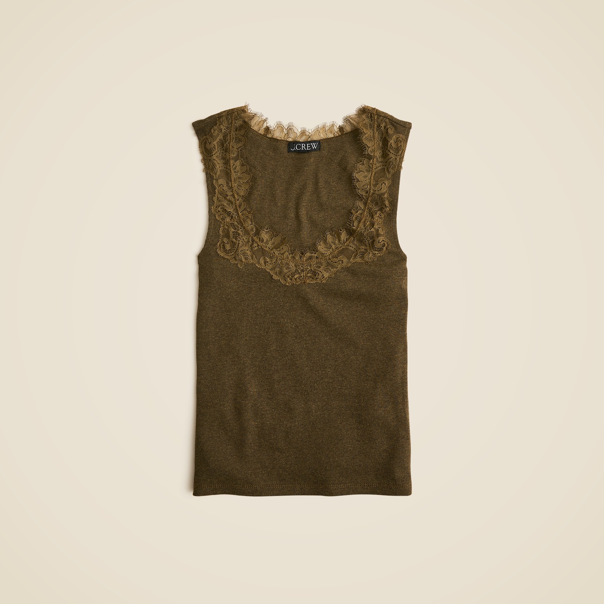 womens Fine rib scoopneck tank top with lace trim