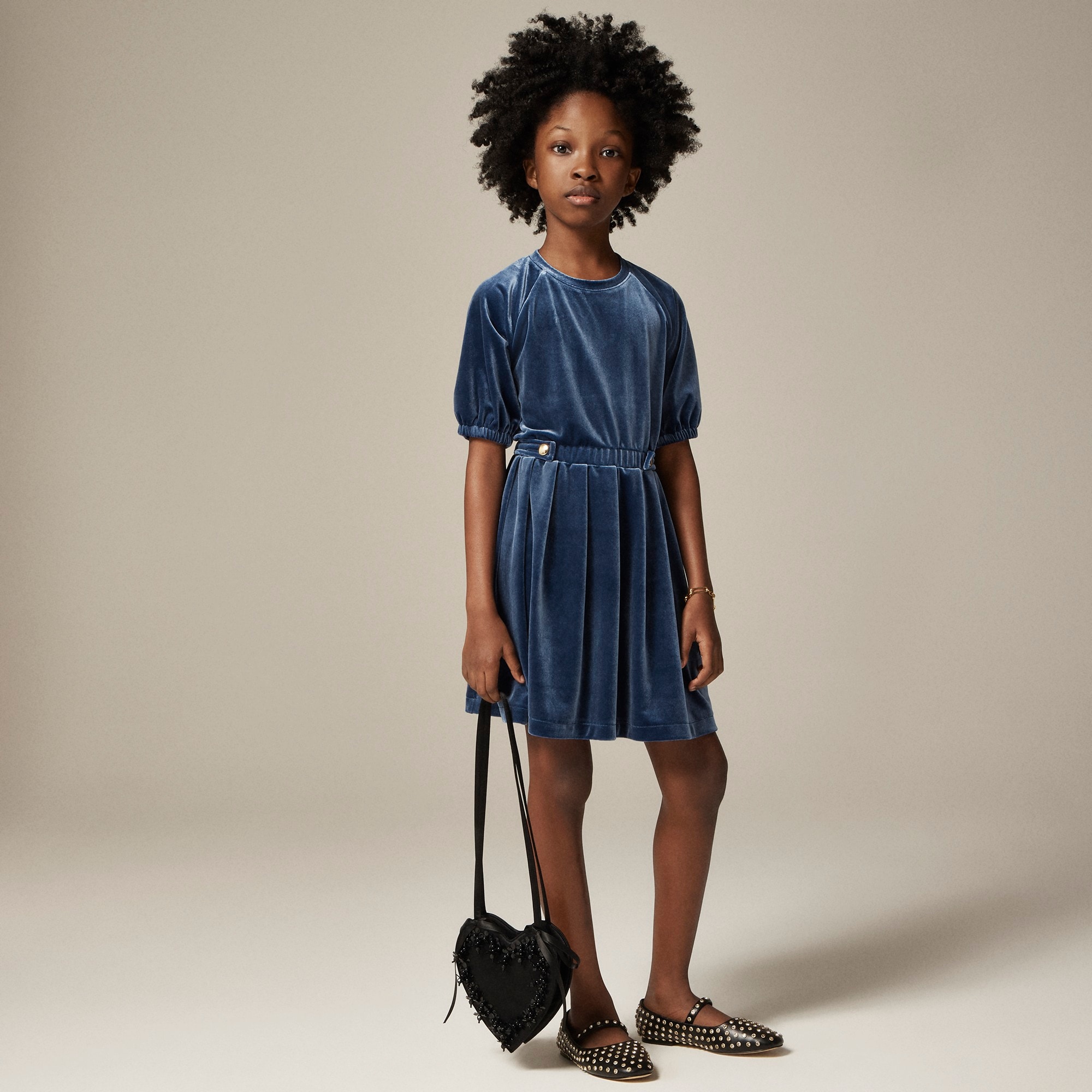 girls Girls' button-waist velvet dress