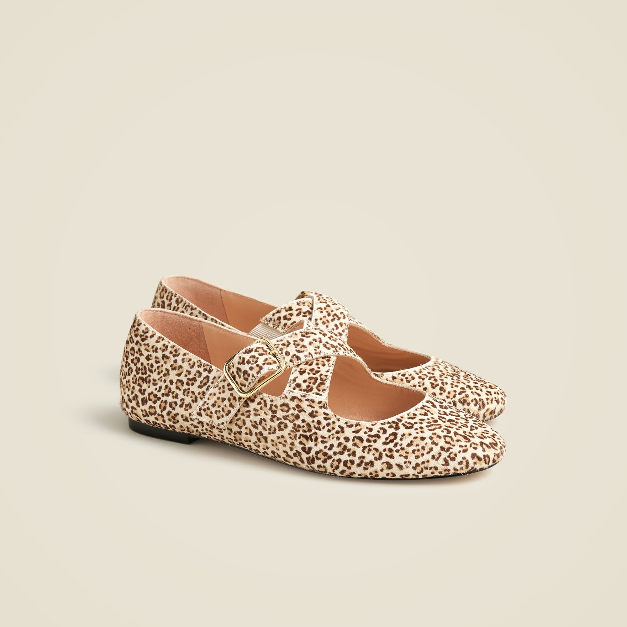 womens Logan crisscross Mary Jane ballet flats in leopard-print calf hair