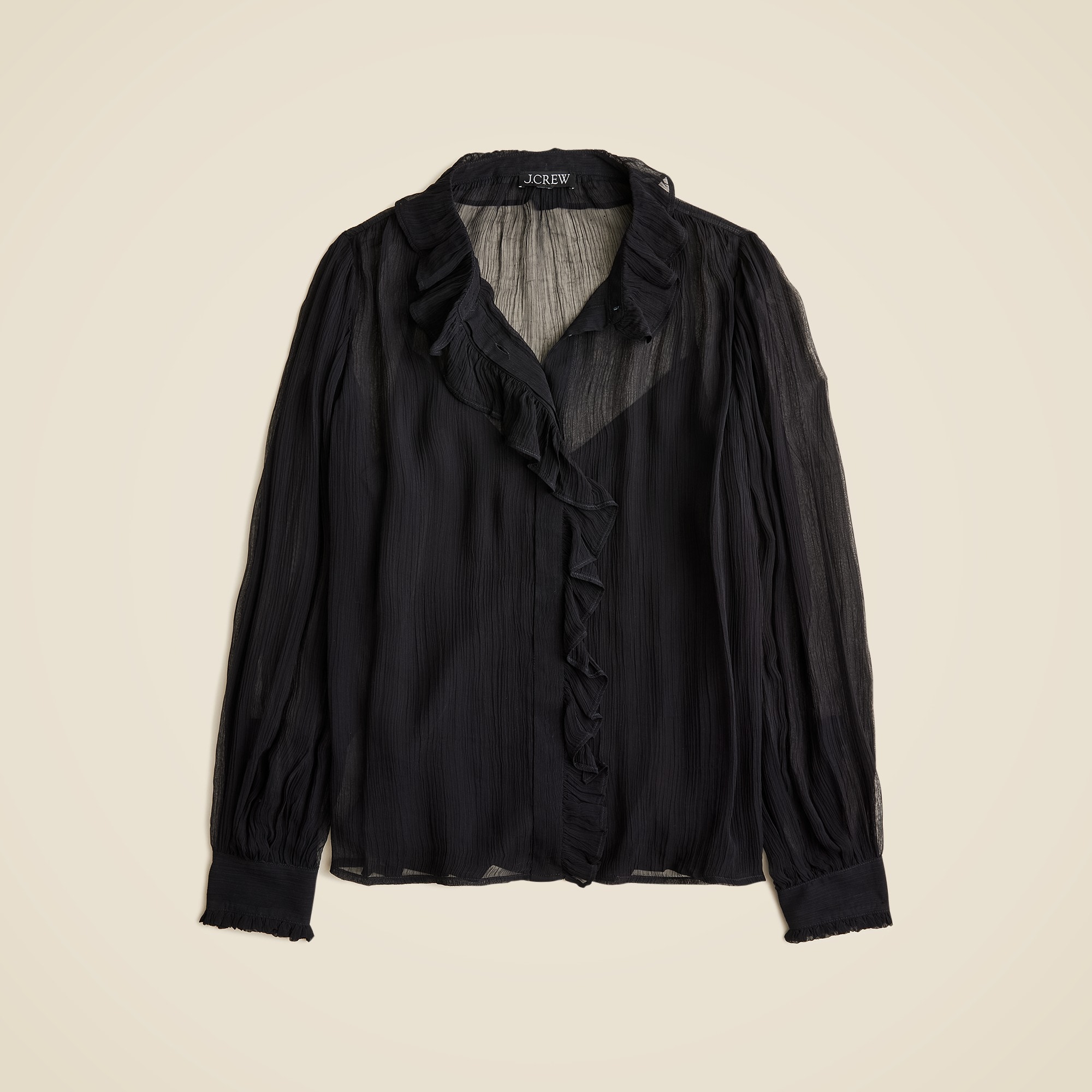 womens Ruffle button-up shirt in crinkle chiffon