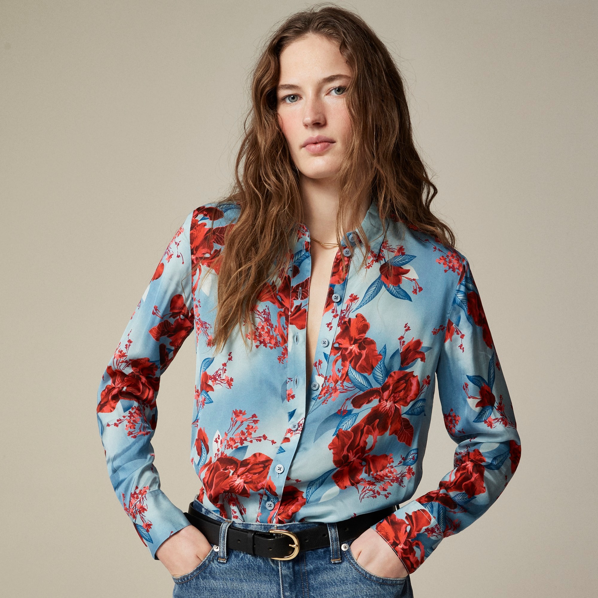 womens Drapey button-up shirt in floral viscose twill