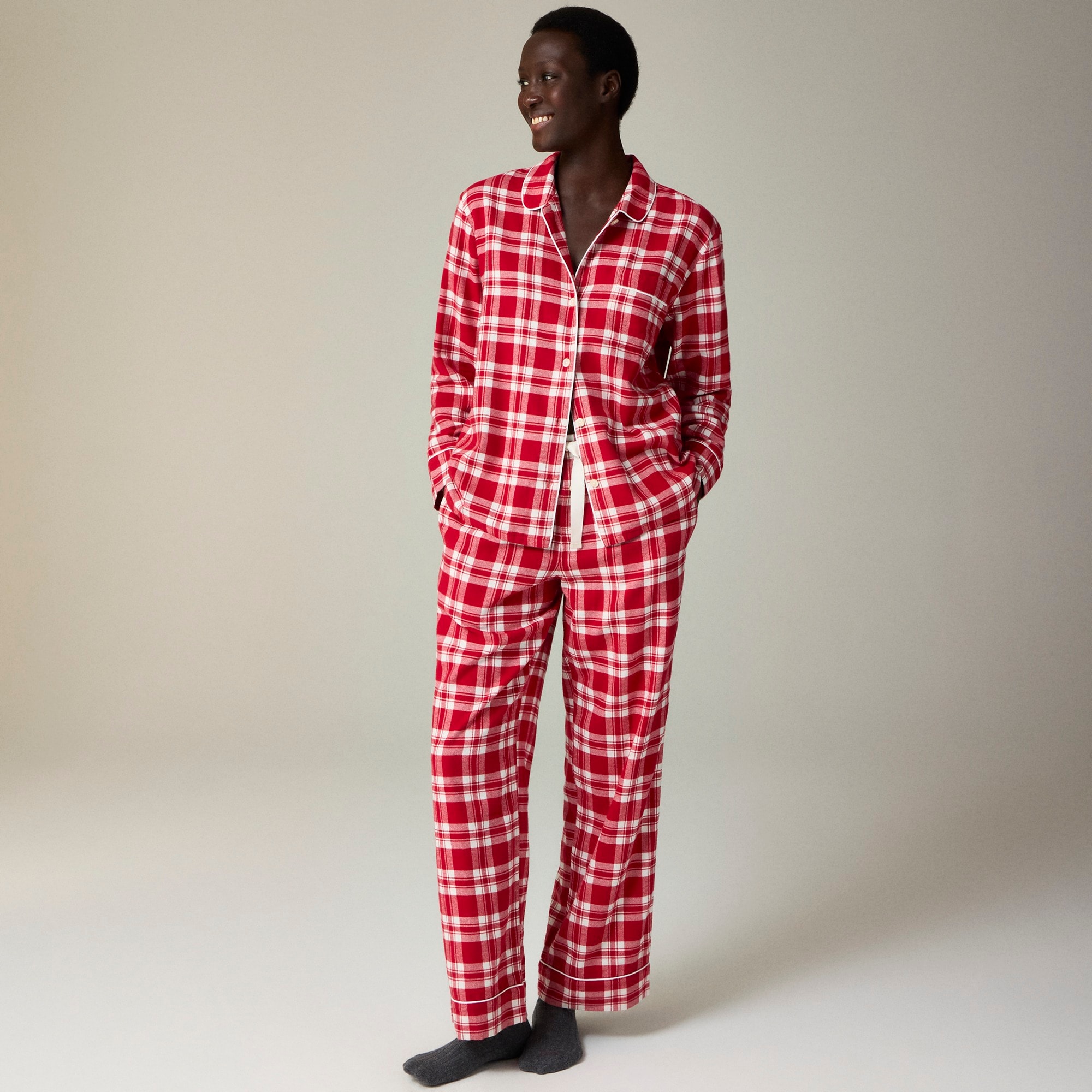 womens Cotton flannel pajama pant set in plaid