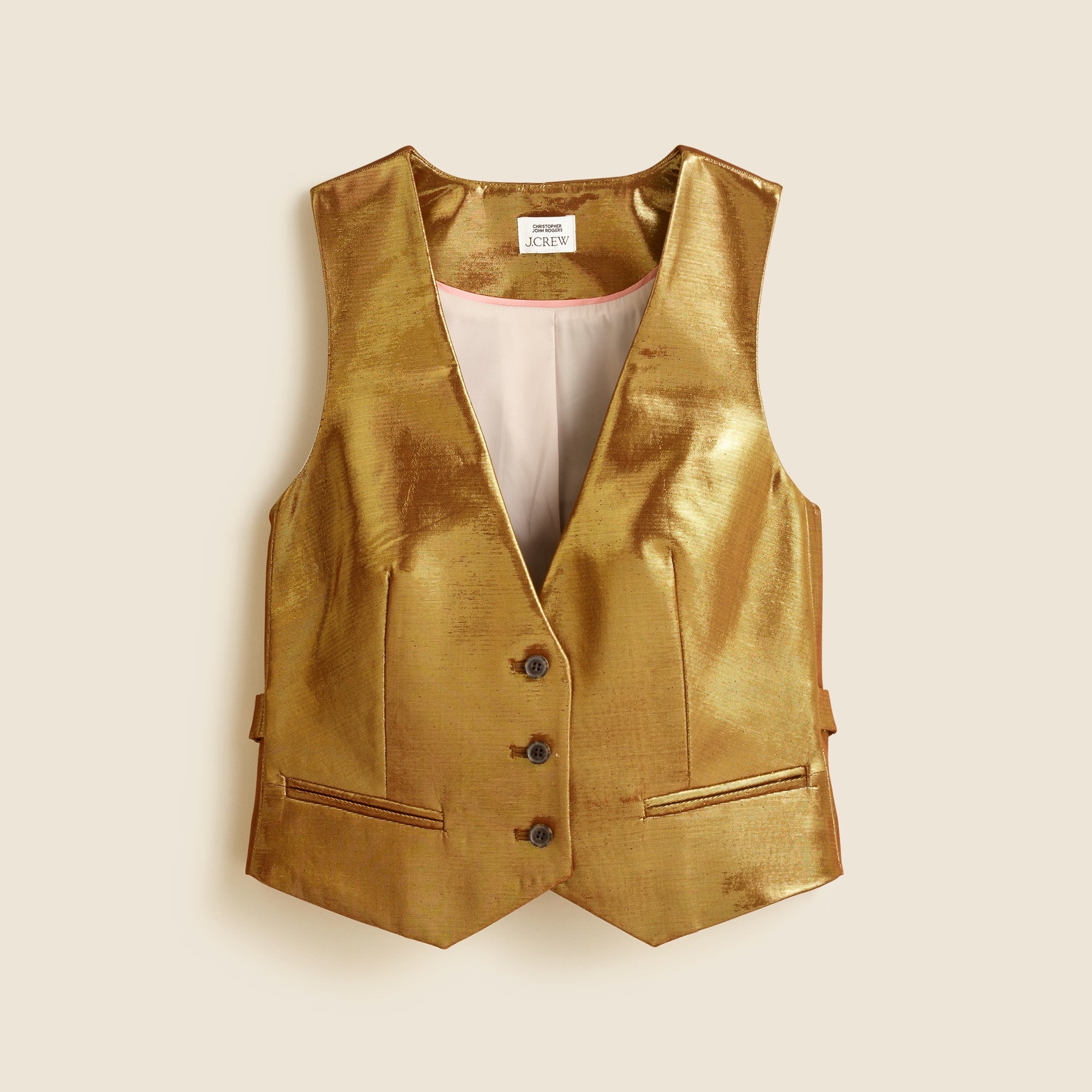 womens Christopher John Rogers X J.Crew classic-fit vest in gold lam&eacute;