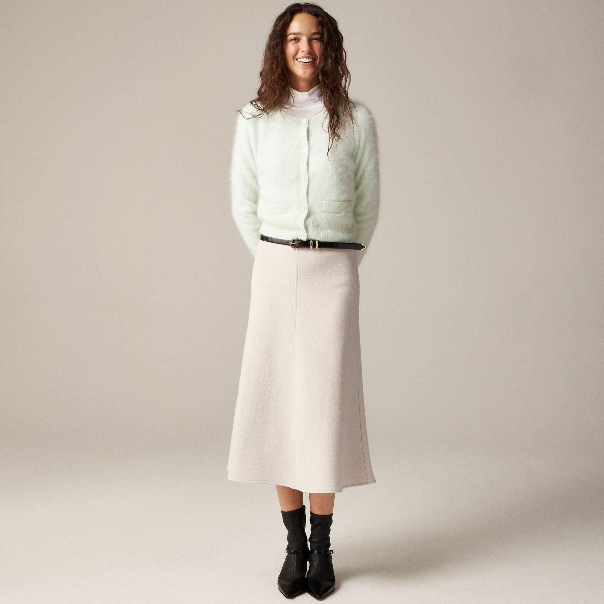 womens A-line circle skirt in double-cloth wool blend