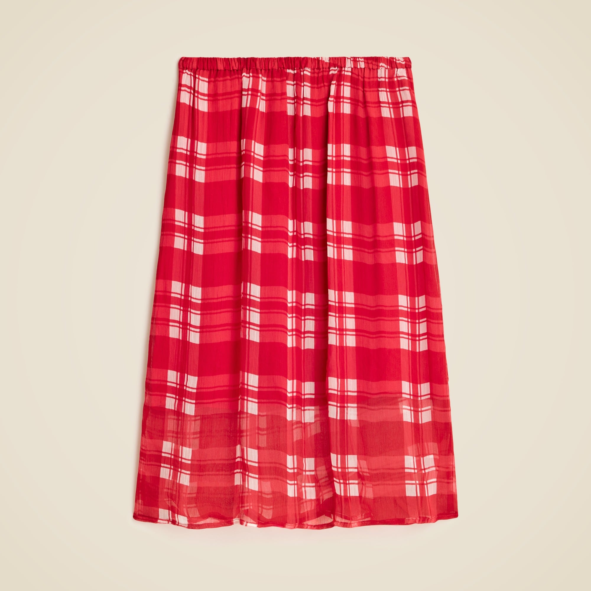  Gwen knee-length layered slip skirt in plaid crinkle chiffon