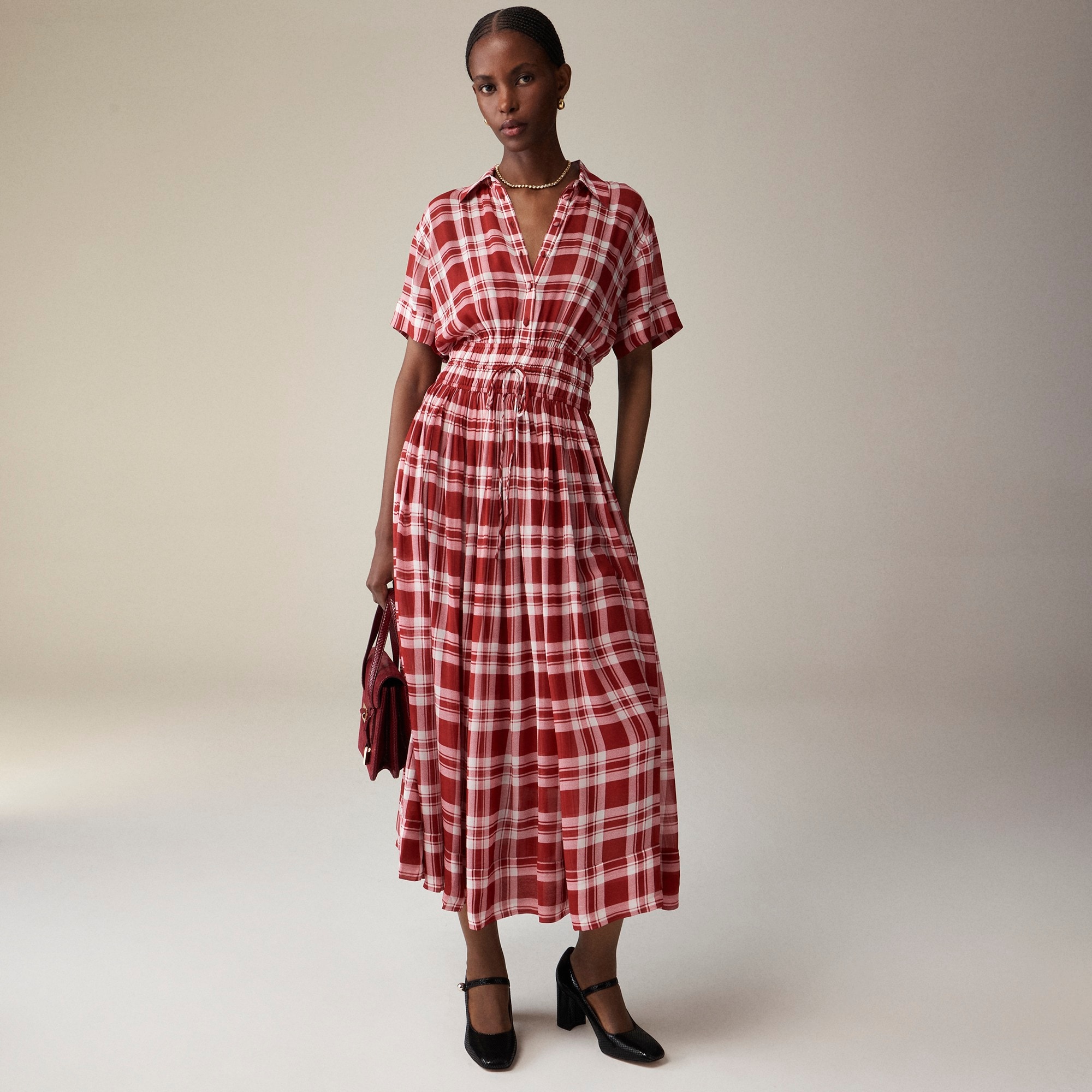 womens Elena shirtdress in plaid viscose chiffon