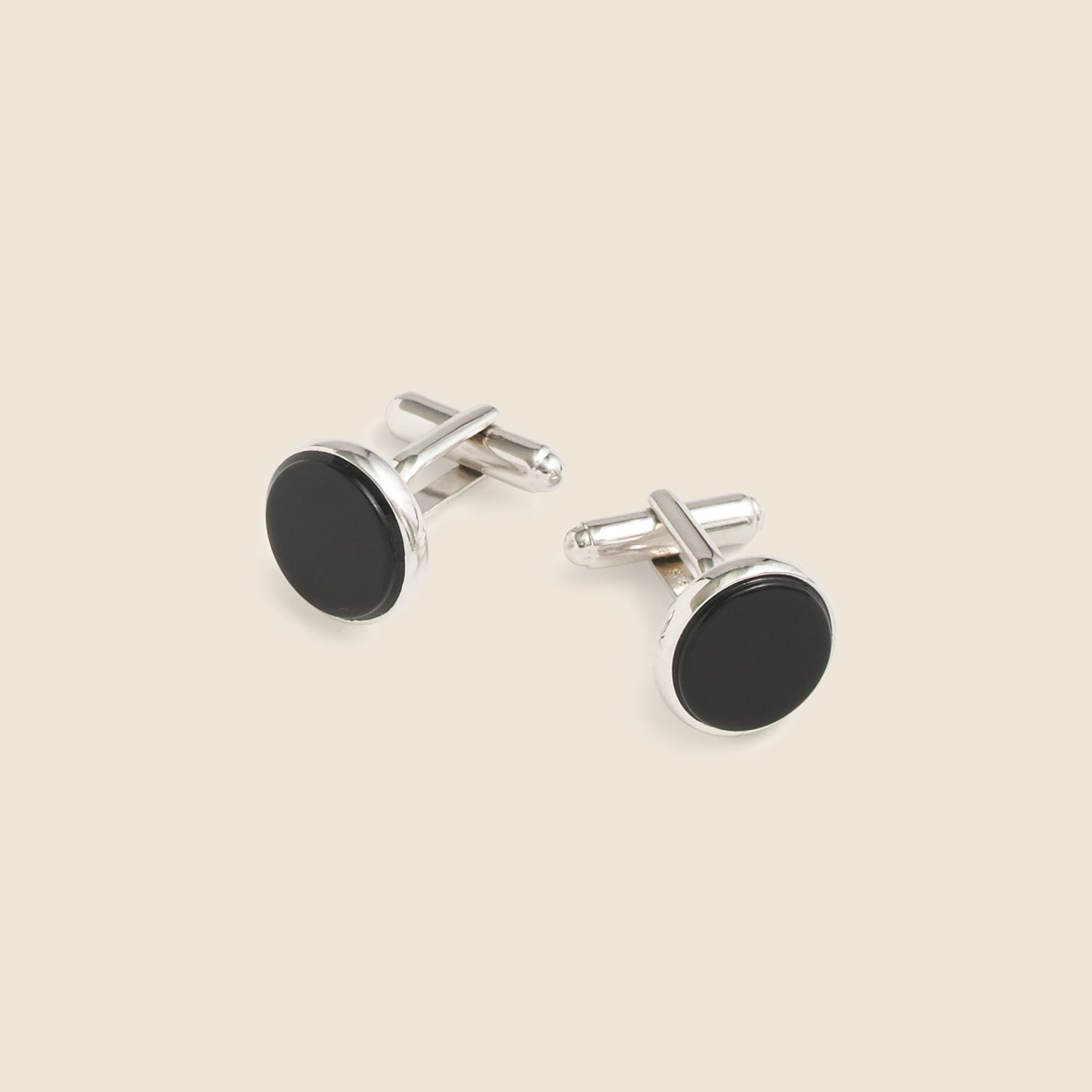 mens Black onyx sterling silver rounded cuff links